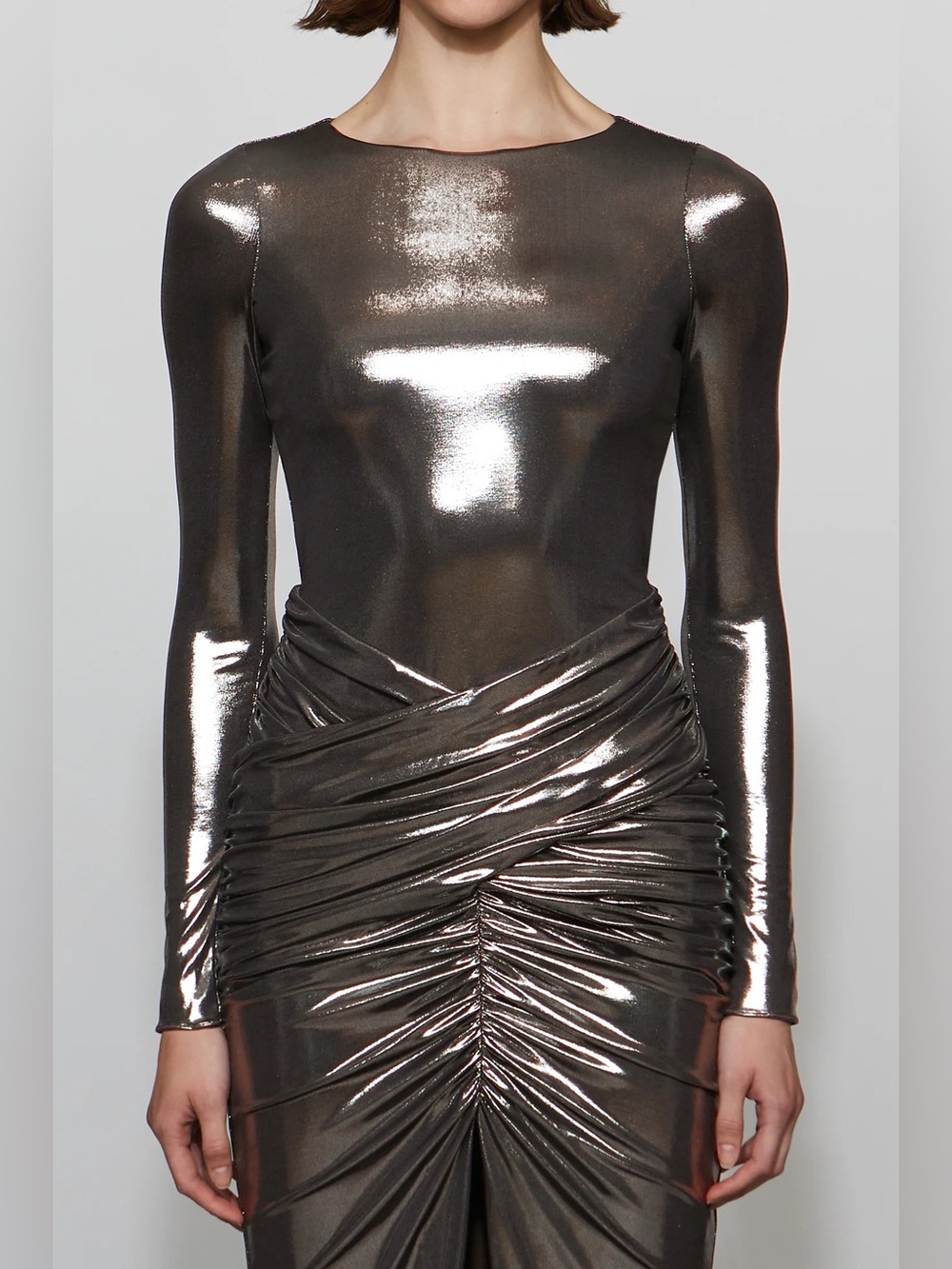ET OCHS Metallic Silver Crewneck Long Sleeve Mini Dress